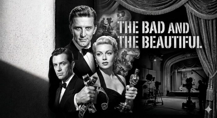 Promotional graphic for "The Bad and the Beautiful" featuring three main characters.